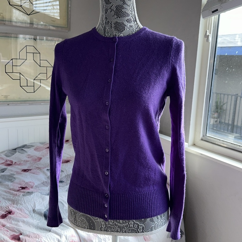 100% Cashmere Sutton Cashmere Royal Purple Button Front Long Sleeve Cardigan